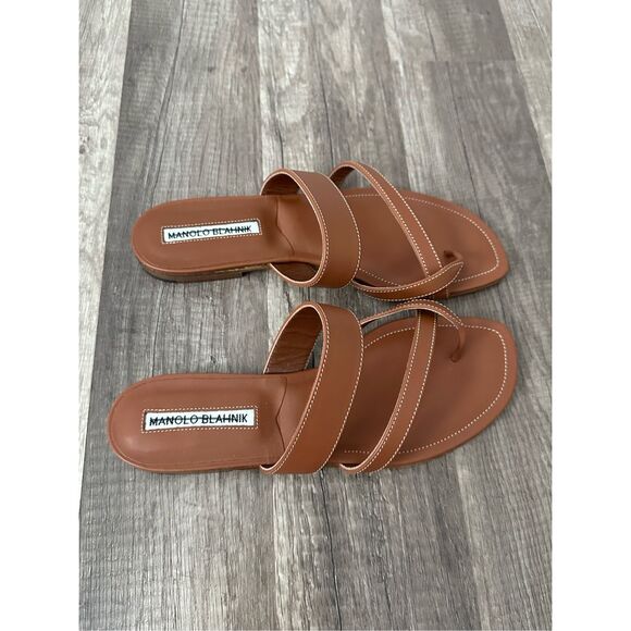 MANOLO BLAHNIK Brown Leather Sandals - Picture 5 of 9